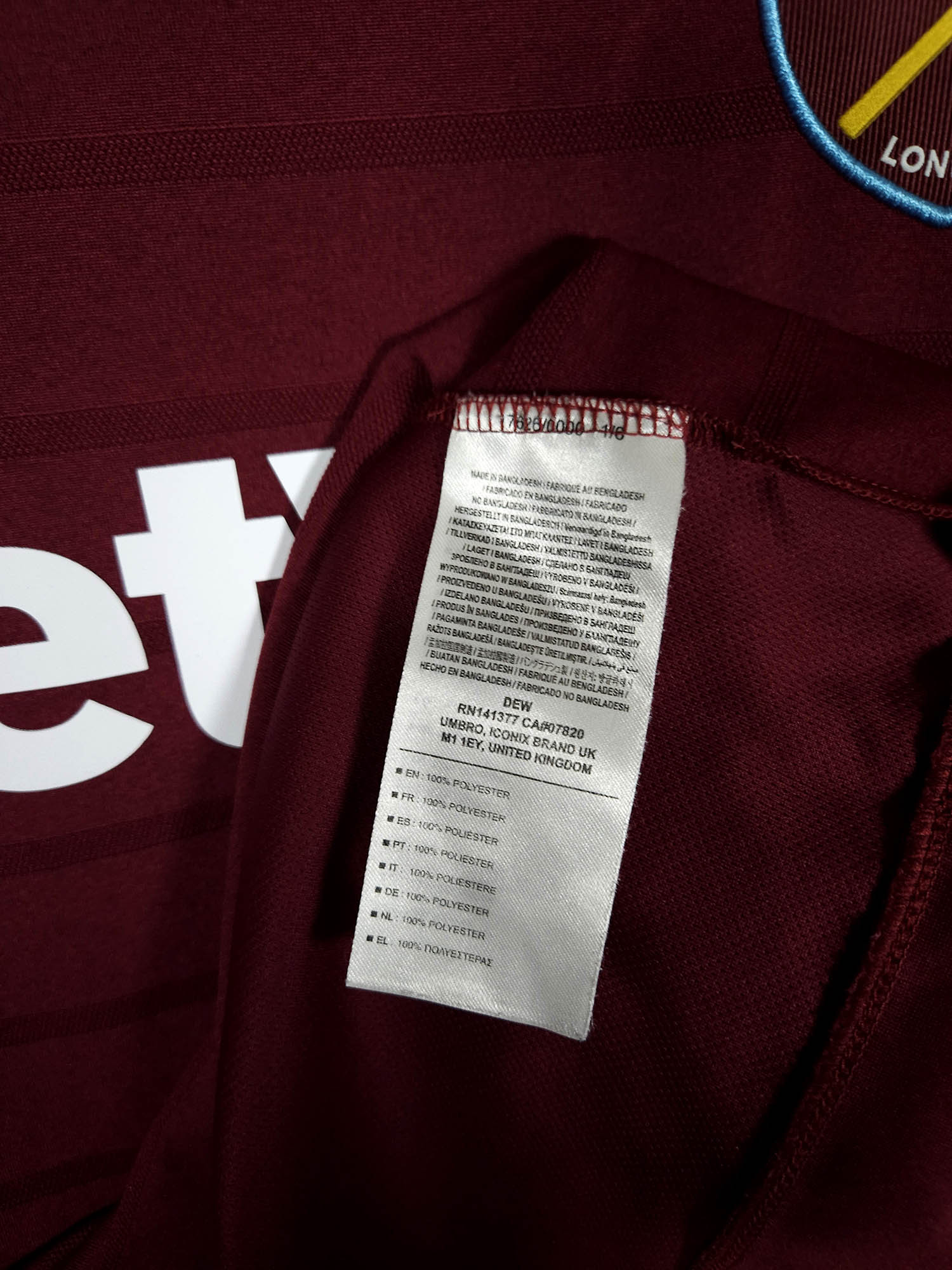 2018-19 West Ham United Longsleeve Home Shirt detailed view 5