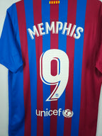 2021-22 Barcelona Home Shirt Memphis #9 - detailed view