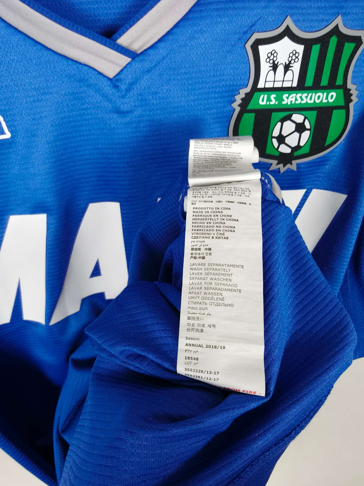 2018-19 Sassuolo Goalkeeper Shirt